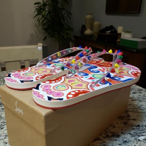 NEW Christian Louboutin Loubi Studded Flip Flop Size 35 - Picture 6 of 13